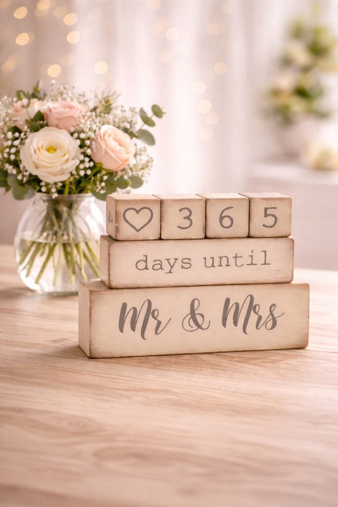 Wooden block countdown calendar for weddings