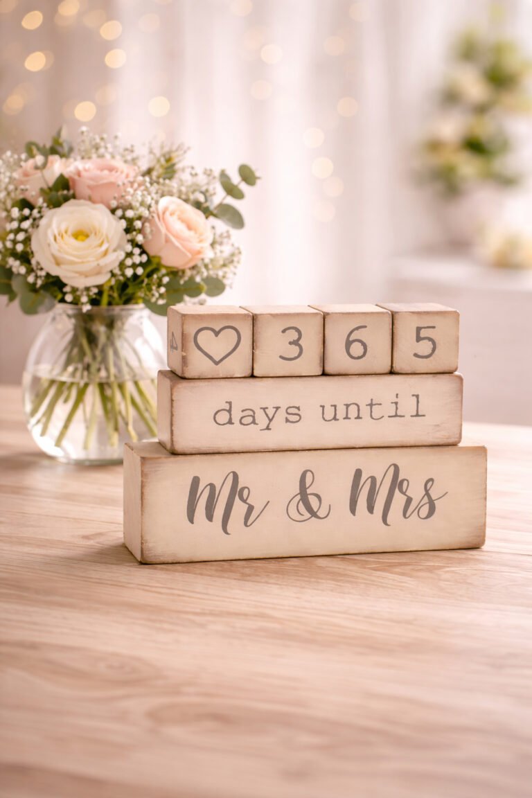 Wooden block countdown calendar for weddings